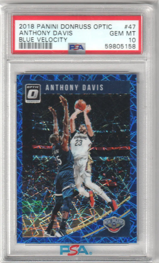 Graded Anthony Davis basketball card in Columbia Hobby Panini Donruss Optic Blue Velocity PSA 10