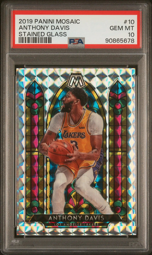 PSA 10 Anthony Davis 2019 Panini Mosaic Stained Glass basketball card in silver holographic