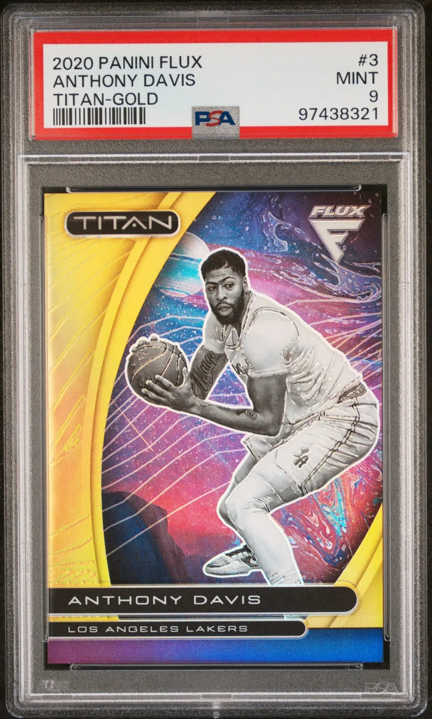 PSA-graded 2020 Panini Flux Titan-Gold Anthony Davis basketball card Mint 9