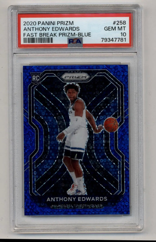 PSA 10 Gem Mint Anthony Edwards 2020-21 Prizm Fast Break Prizm Blue basketball card