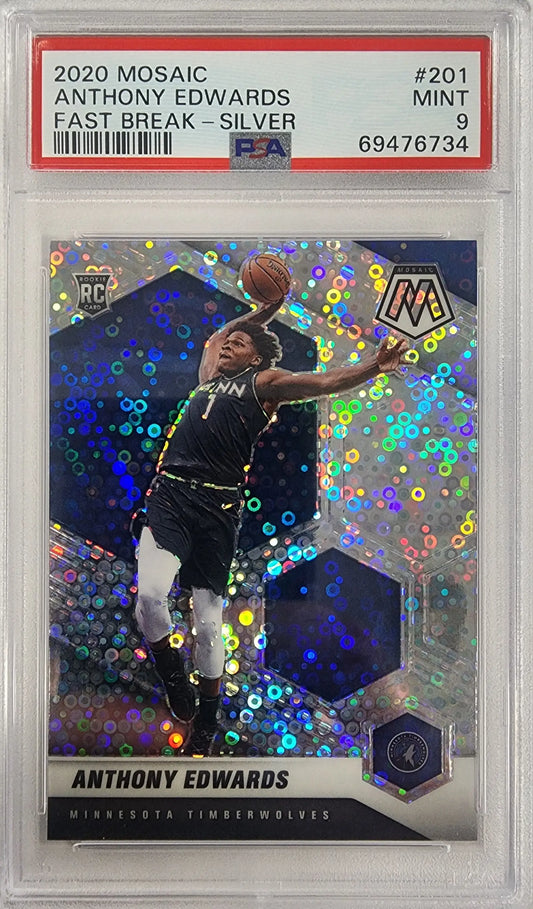 PSA 9 Mint Anthony Edwards 2020 Panini Mosaic Fast Break Silver basketball card layup image