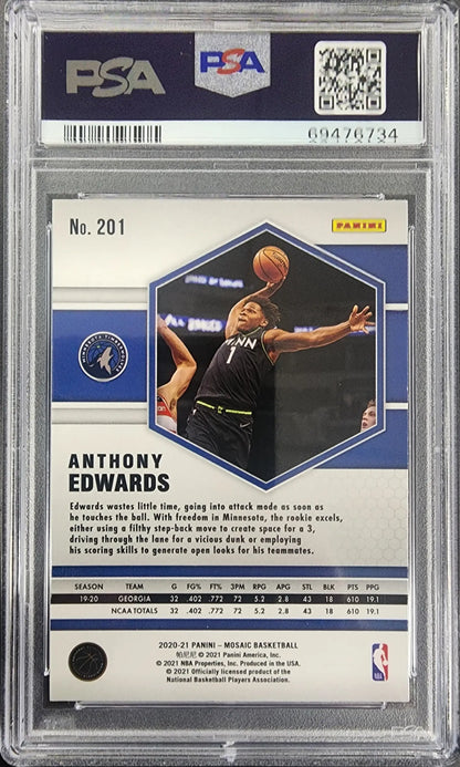 PSA-graded Anthony Edwards 2020 Panini Mosaic Fast Break Silver basketball card image