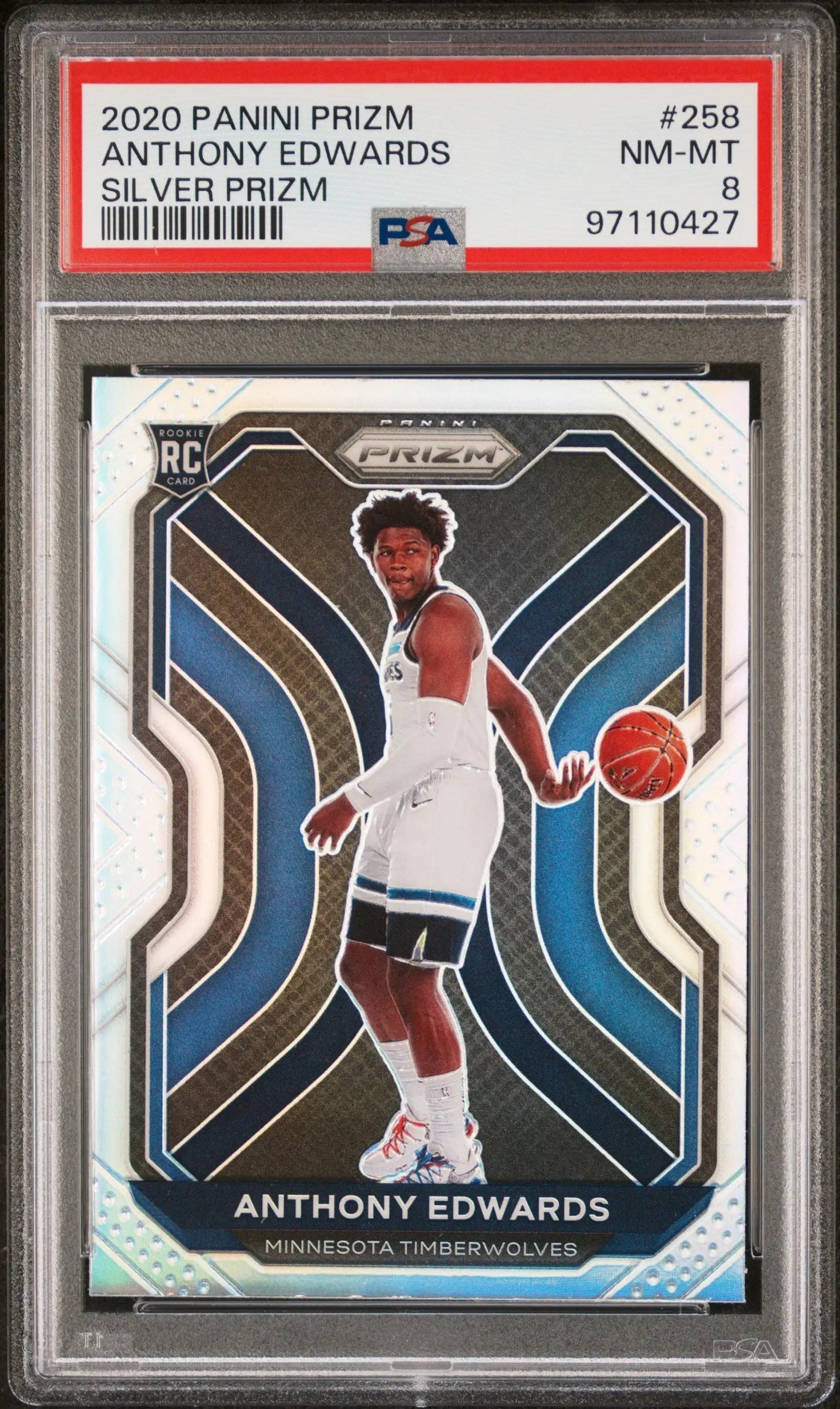 Anthony Edwards 2020 Panini Prizm Silver rookie card PSA 8 Nm-Mint Silver Prizm
