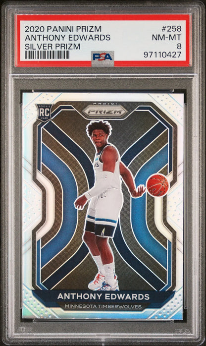 Anthony Edwards 2020 Panini Prizm Silver rookie card PSA 8 Nm-Mint Silver Prizm