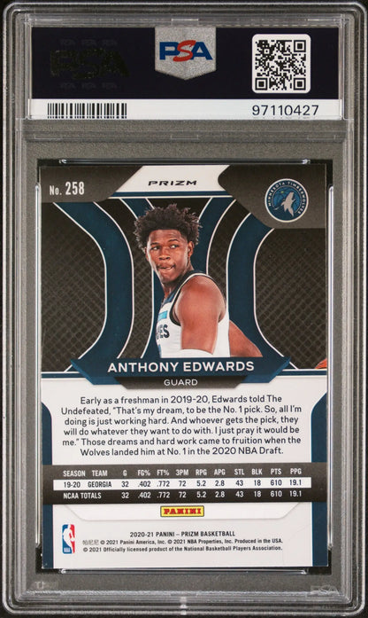 Graded Anthony Edwards 2020 Panini Prizm #258 Silver Prizm PSA 8 Nm-Mint basketball card