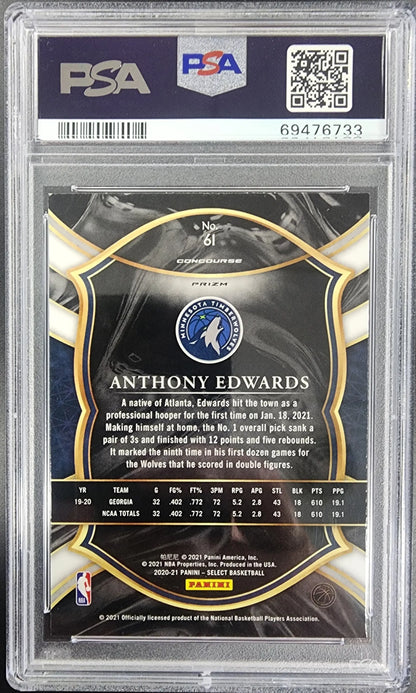 Anthony Edwards 2020 Panini Select #61 Red Wave PSA 10 Gem Mint basketball card back view