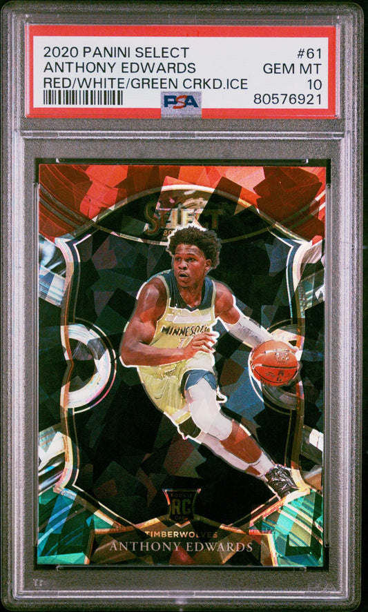 PSA-graded 2020 Panini Select Anthony Edwards Green Cracked Ice Basketball Card