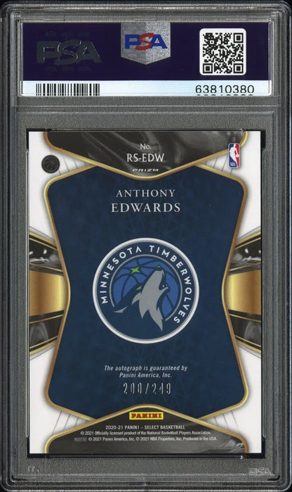 Graded Anthony Edwards NBA trading card Panini Select Rookie Signatures Auto PSA 10