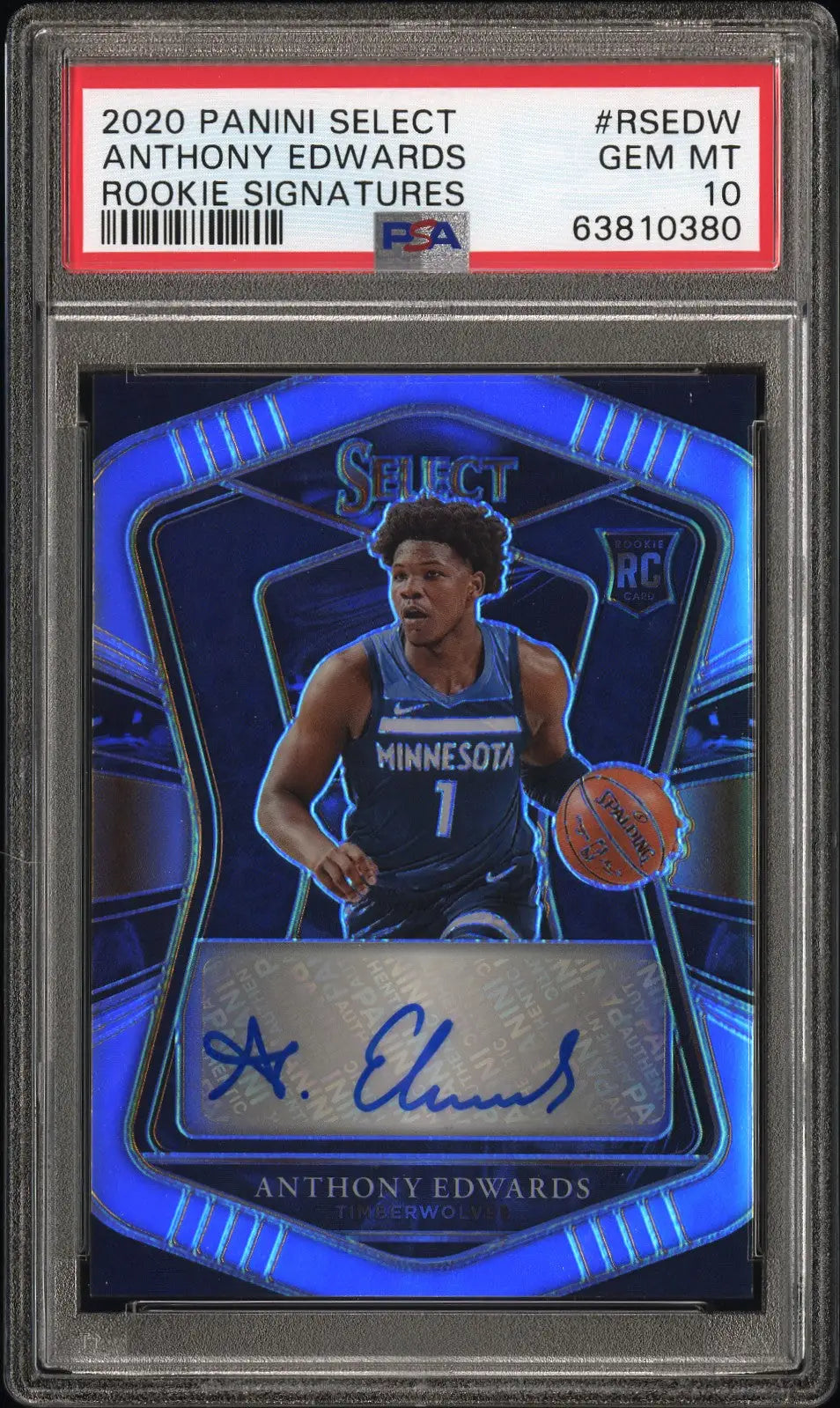 PSA-graded 2020 Panini Select Rookie Signatures Auto Anthony Edwards card GEM MT 10