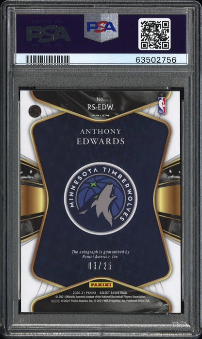 Graded Anthony Edwards Panini Select Prizm Auto basketball card PSA 10 Gem Mint