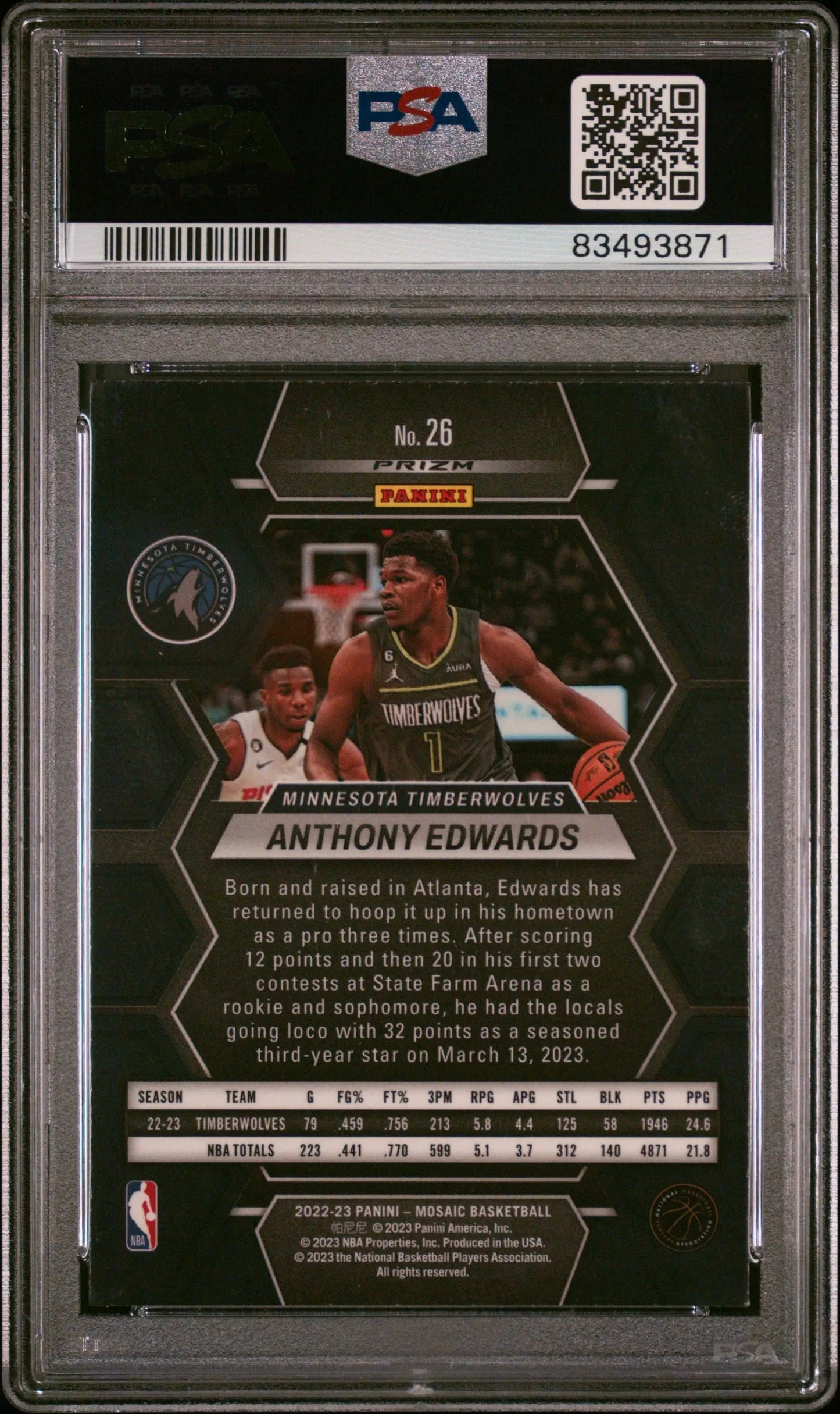 Anthony Edwards 2022 Panini Mosaic Genesis basketball trading card PSA 10 Gem Mint