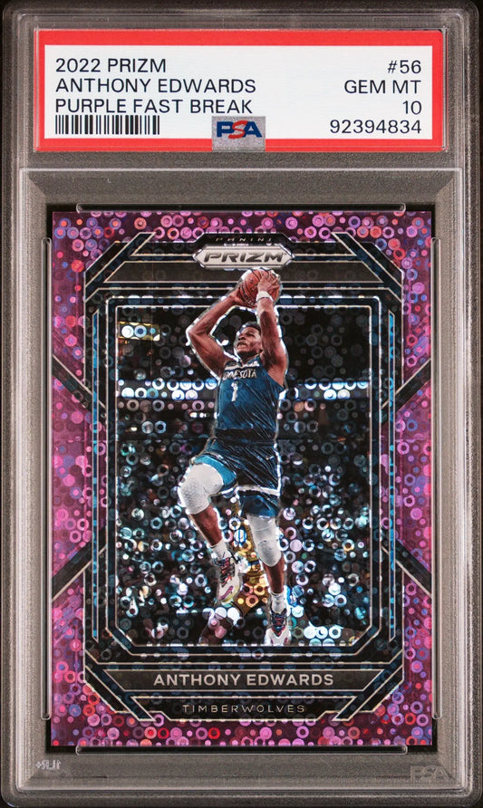 PSA-graded Anthony Edwards 2022 Panini Prizm Purple Fast Break basketball card
