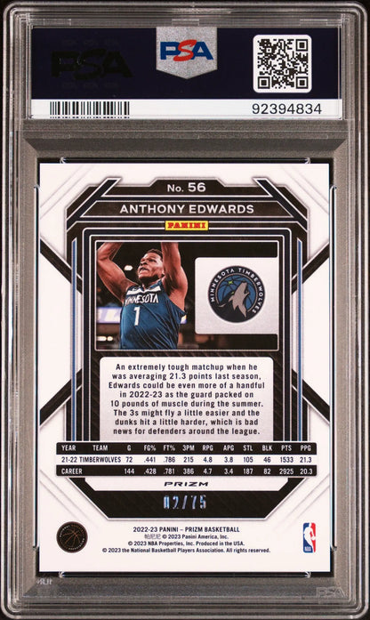 PSA-graded Anthony Edwards 2022 Panini Prizm Purple Fast Break basketball card