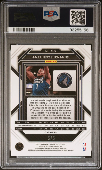 Graded Anthony Edwards Prizm basketball card in neon green fast break style PSA 9