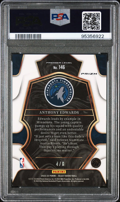 Back side of Anthony Edwards Panini Select trading card with Minnesota Timberwolves logo