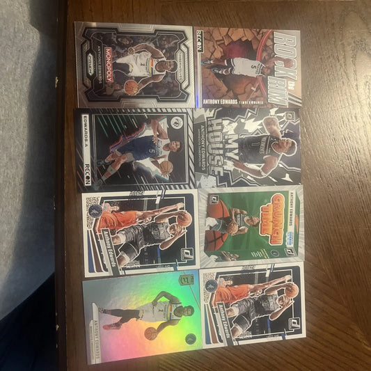 Anthony Edwards trading cards displayed in an 8-card lot for collectors and fans