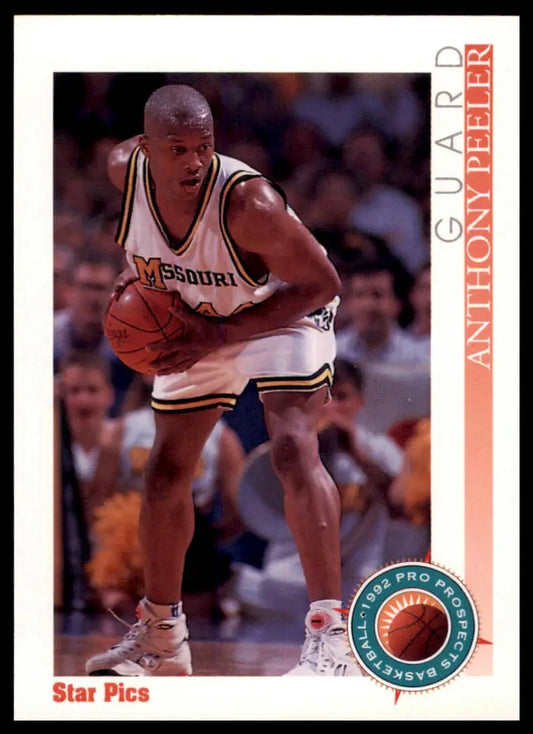 Basketball trading card featuring Anthony Peeler from 1992 Star Pics Missouri Tigers