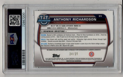 Anthony Richardson 2022 Bowman University Chrome Prospects 24/25 SP Auto PSA 9 Mint - Singles