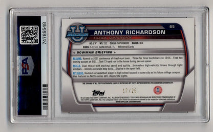 Anthony Richardson 2022 Bowman University Orange Shimmer Refractor Auto 17/25 PSA 9 Mint Auto 10 - Singles