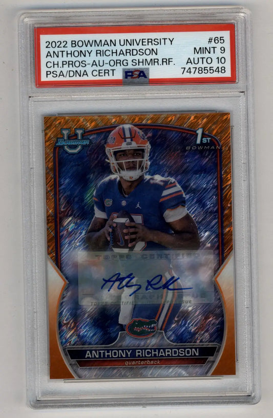 Anthony Richardson 2022 Bowman University Orange Shimmer Refractor Auto 17/25 PSA 9 Mint Auto 10 - Singles
