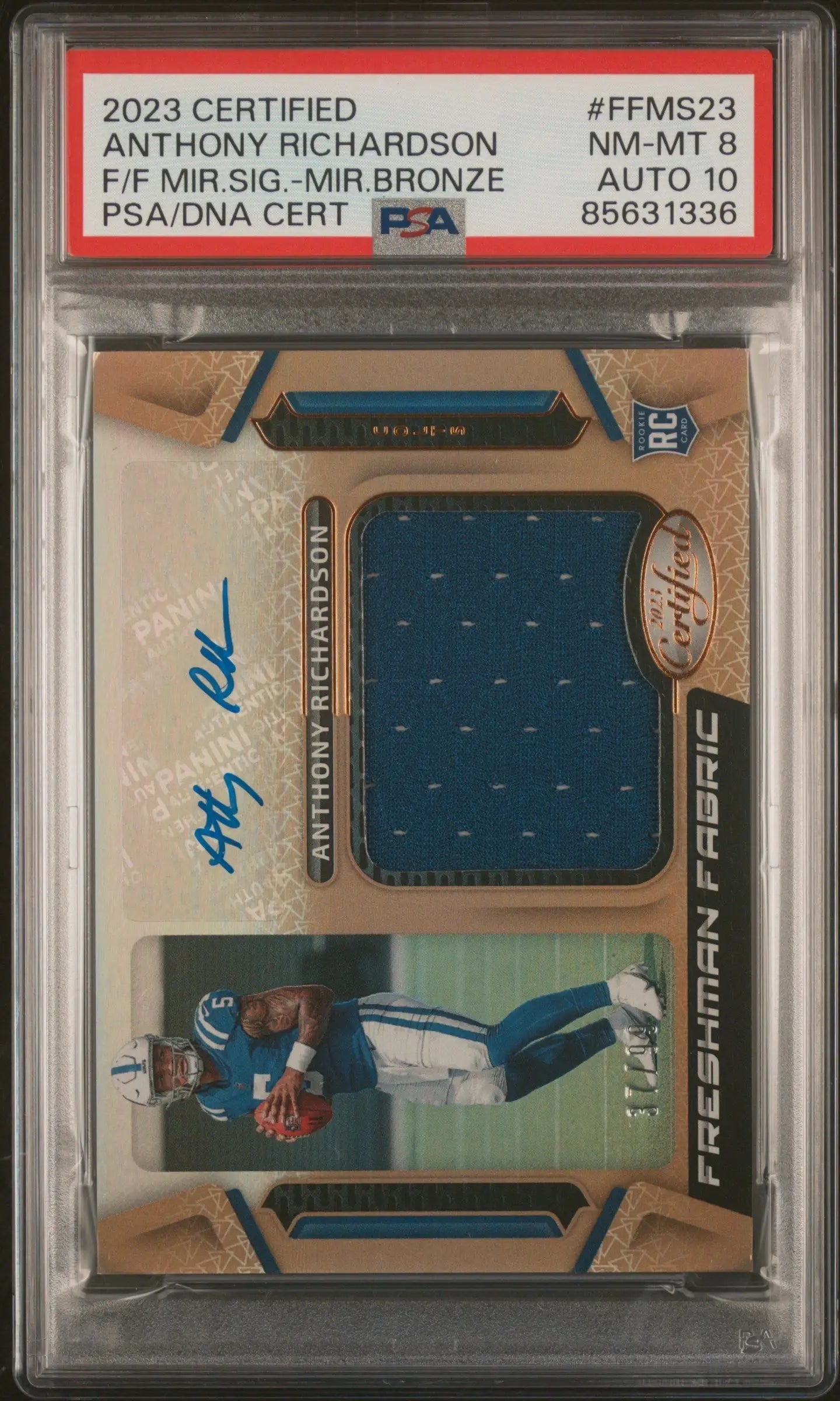 Anthony Richardson 2023 Panini Certified Mirror Bronze Auto Jersey #37/99 PSA 8 Auto 10 - Singles
