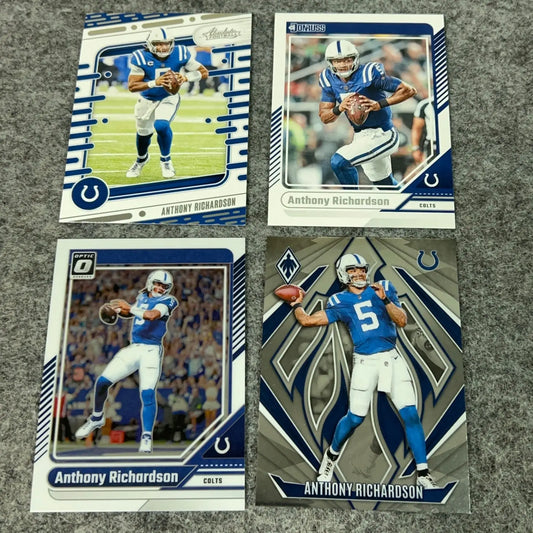 Four Anthony Richardson rookie football cards in mint preowned condition from Panini 2024 collection