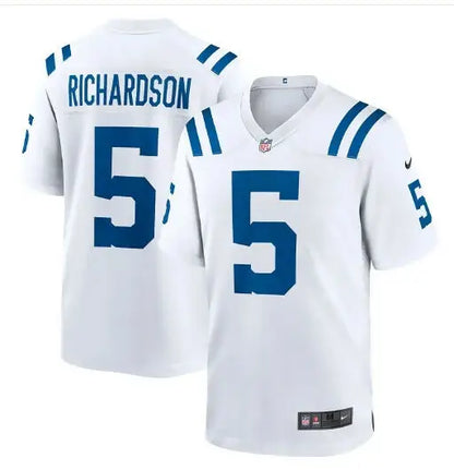 White Anthony Richardson Indianapolis Colts Nike Indiana Nights jersey with blue accents and number 5