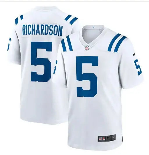 White Anthony Richardson Indianapolis Colts Nike Indiana Nights jersey with blue accents and number 5