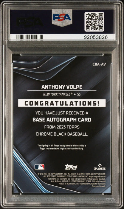 PSA-graded Anthony Volpe Topps Chrome Black Gold Auto baseball card, mint condition