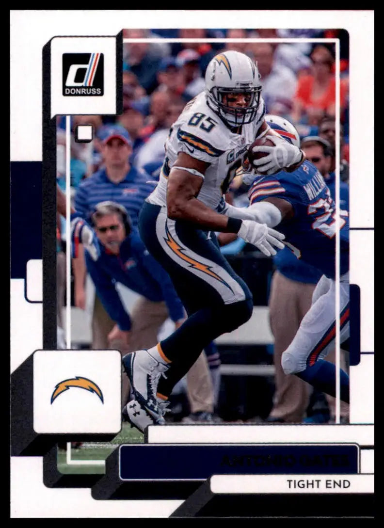 Football card featuring Antonio Gates from 2022 Donruss Los Angeles Chargers series