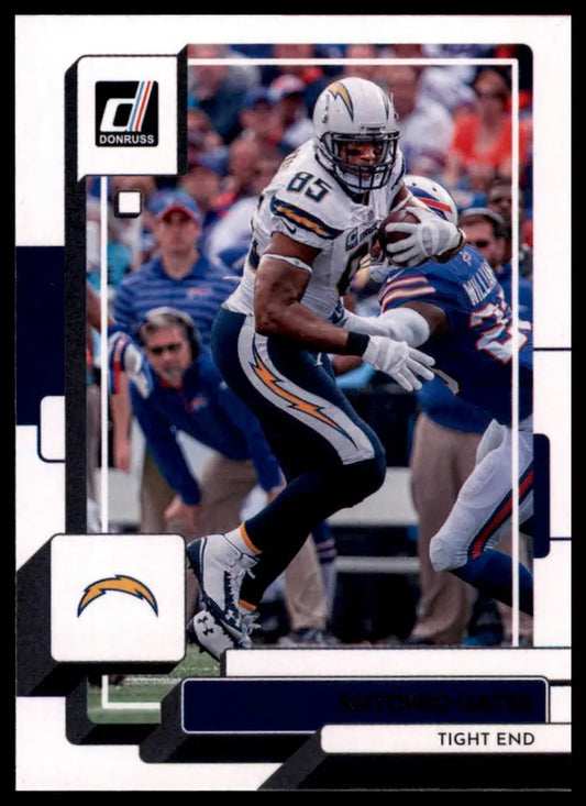 Football card featuring Antonio Gates from 2022 Donruss Los Angeles Chargers series