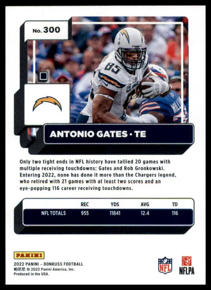 Antonio Gates football card from 2022 Donruss featuring Los Angeles Chargers player