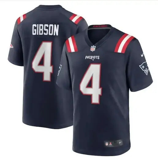 Navy New England Patriots Antonio Gibson Nike Game Jersey with number 4 and GIBSON on back