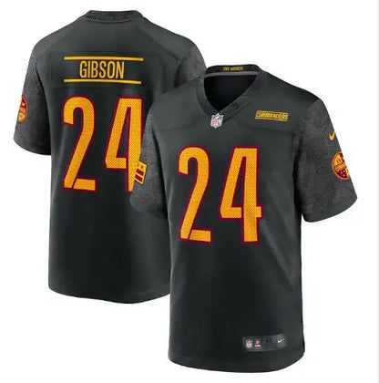 Black Antonio Gibson Washington Commanders Nike Game Jersey with GIBSON 24 in yellow-orange
