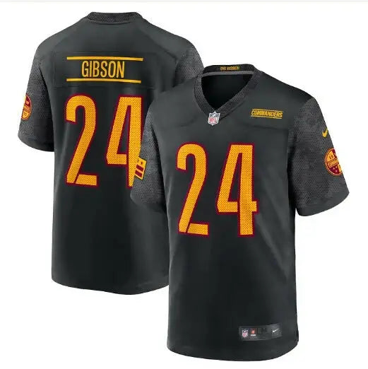 Black Antonio Gibson Washington Commanders Nike Game Jersey with GIBSON and 24 in yellow and red