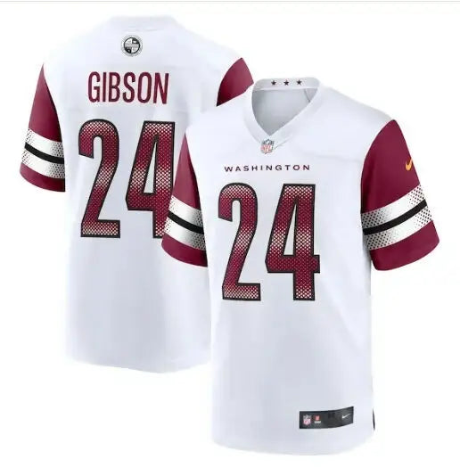 White Antonio Gibson Washington Commanders Nike Game Jersey with burgundy sleeves and number 24