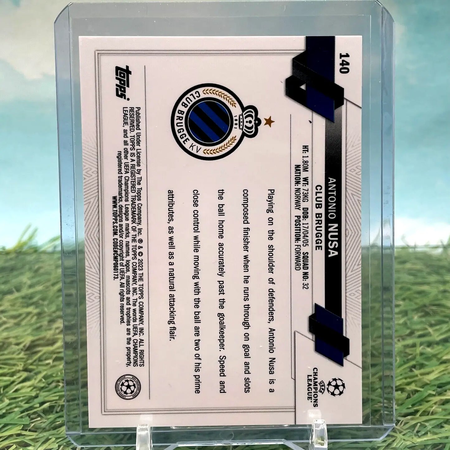 Antonio Nusa Club Brugge trading card from Topps Chrome UEFA Rookie Black & White Raywave