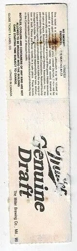 Miller Genuine Draft ticket for April 2 1992 Bruins Nordiques NHL stub garden hockey ticket stub