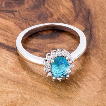 Aqua Blue CZ Petite Oval Ring - Rings