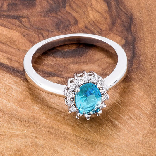 Aqua Blue CZ Petite Oval Ring - Rings