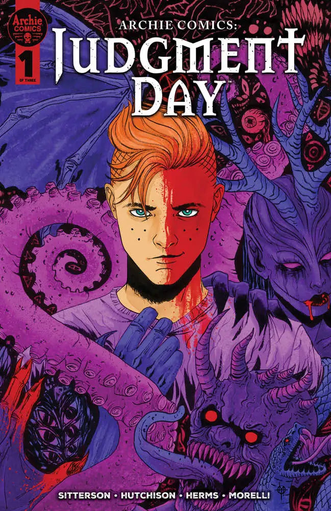 Comic book cover for Archie Comics Judgment Day #1 featuring vivid purple and red art