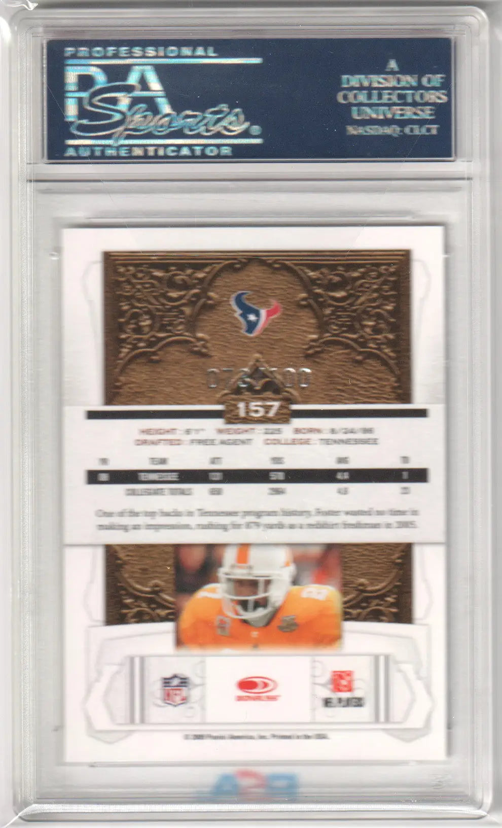 Encased Arian Foster 2009 Donruss Timeless Tributes Silver football trading card from Columbia Hobby