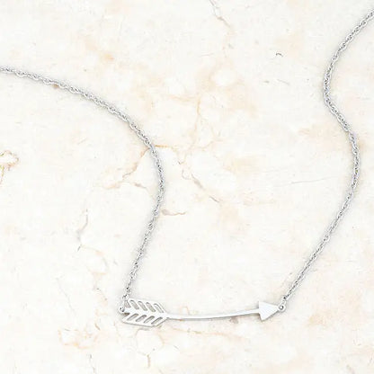 Arianna Rhodium Stainless Steel Arrow Necklace - Necklaces