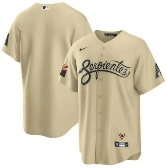 Tan Arizona Diamondbacks Nike City Connect Replica Jersey on display