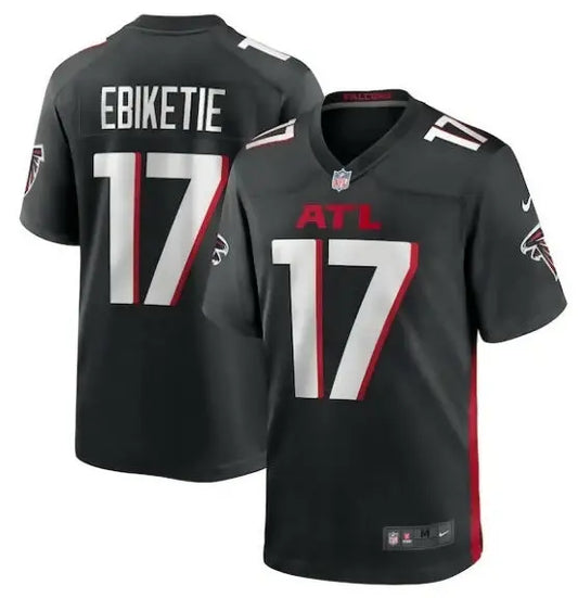 Black Atlanta Falcons Ebiketie NFL jersey with number 17 displayed in product image