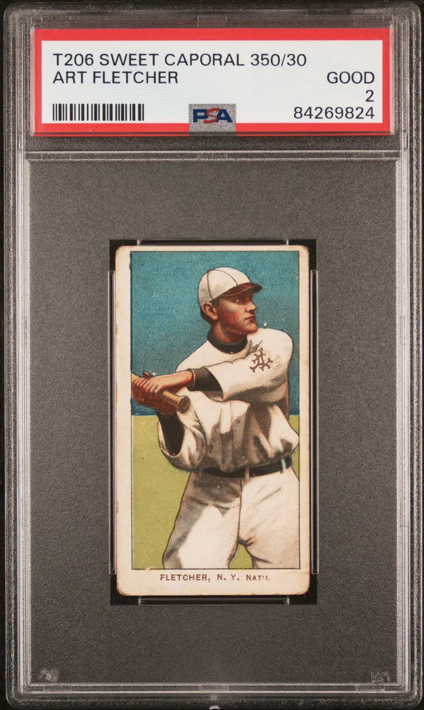 PSA-graded T206 Sweet Caporal Art Fletcher baseball card in protective holder