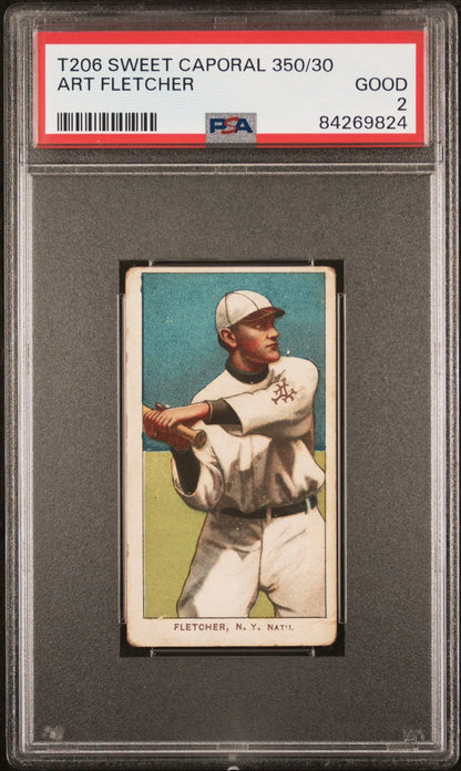 PSA-graded T206 Sweet Caporal Art Fletcher baseball card in protective holder