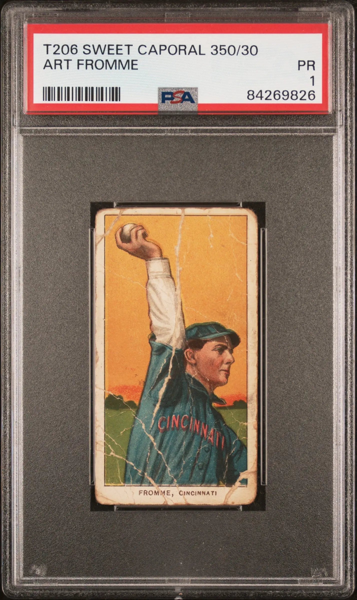 PSA-graded T206 Sweet Caporal card of Art Fromme catching a baseball