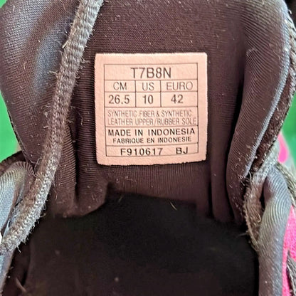 Shoe size tag with product details for Asics Women’s GEL-CUMULUS 19 Black and Magenta