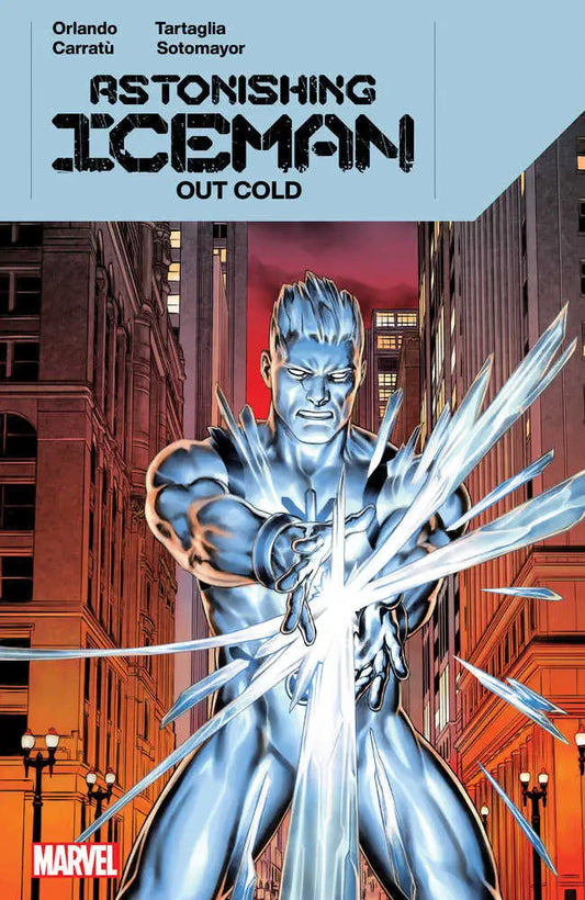 Astonishing Iceman comic book cover featuring blue-skinned superhero with ice powers